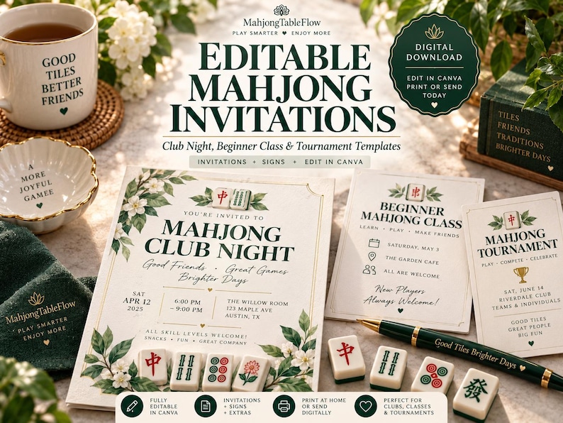 Editable Mahjong Invitations live Etsy listing image
