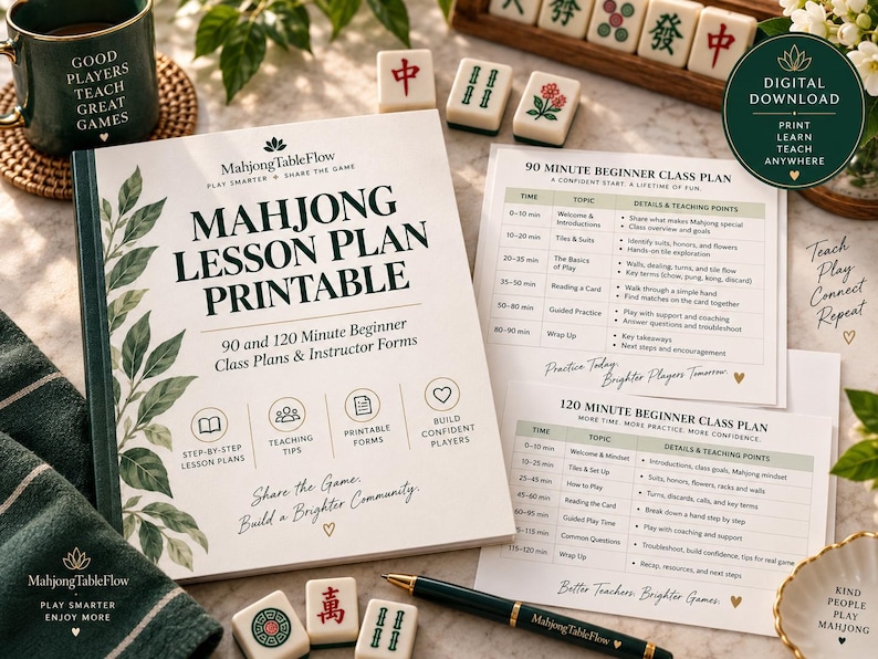 Mahjong Lesson Plan Printable live Etsy listing image